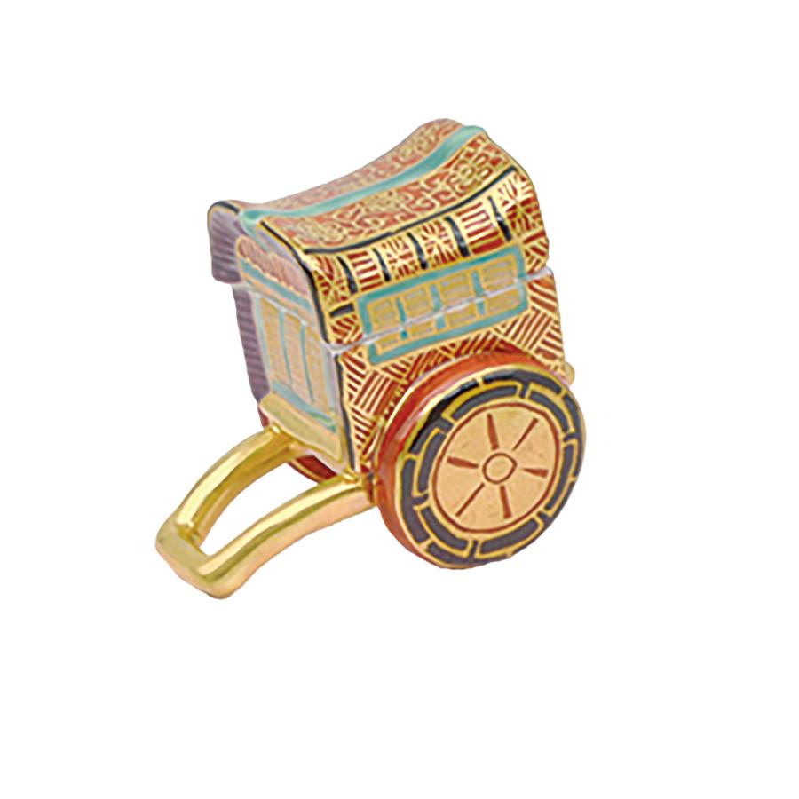 香合 金襴手 御所車 (7×4.8×H6.3cm) 高野昭阿弥作 (木箱) : お茶道具東