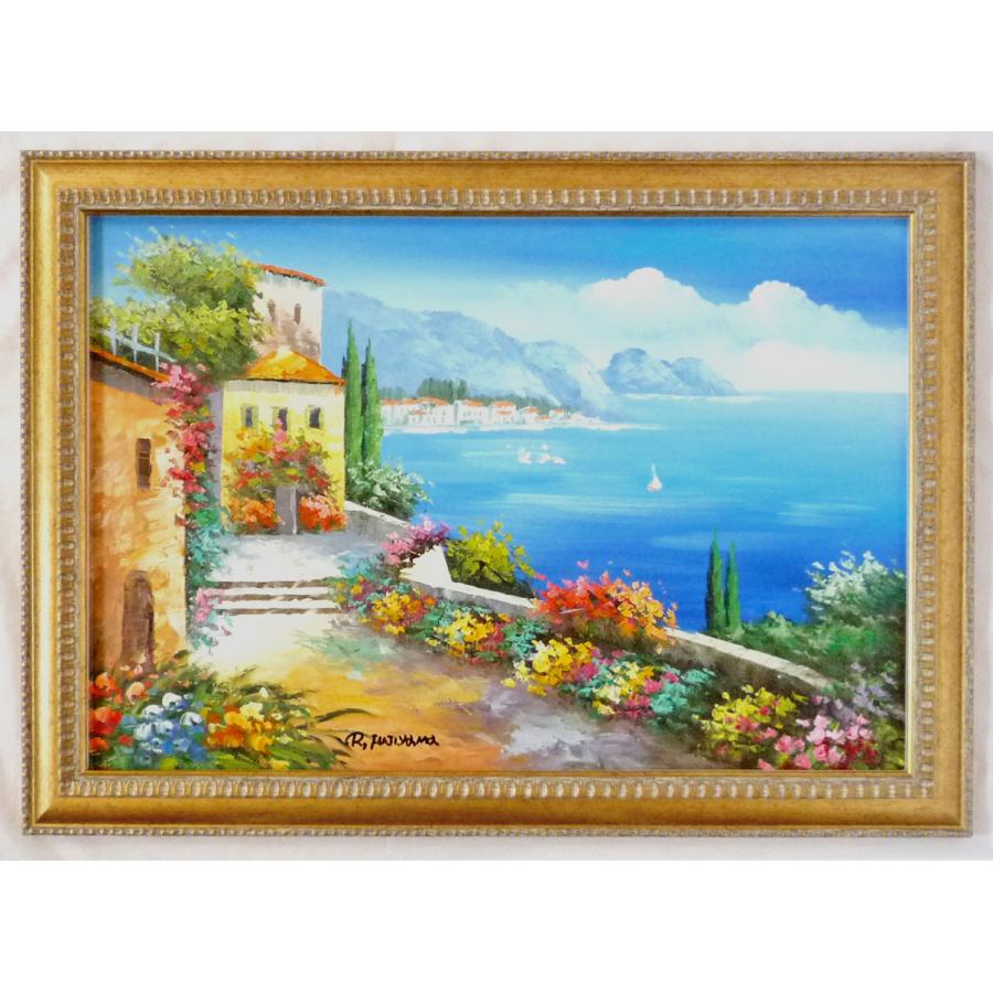 風景画 油彩画 木製フレーム付き 大型油絵 風景画 油彩画 木製フレーム付き