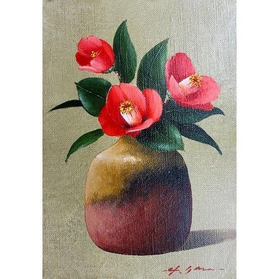 油彩画 洋画 (油絵額縁付きで納品対応可) F8号 「椿」 安田 英明