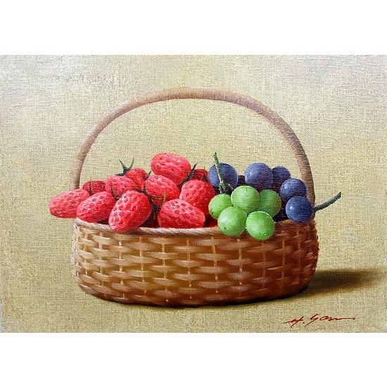 油彩 油絵 絵画 プルーン 果物 洋画 静物画 額縁 シルバーフレーム f4