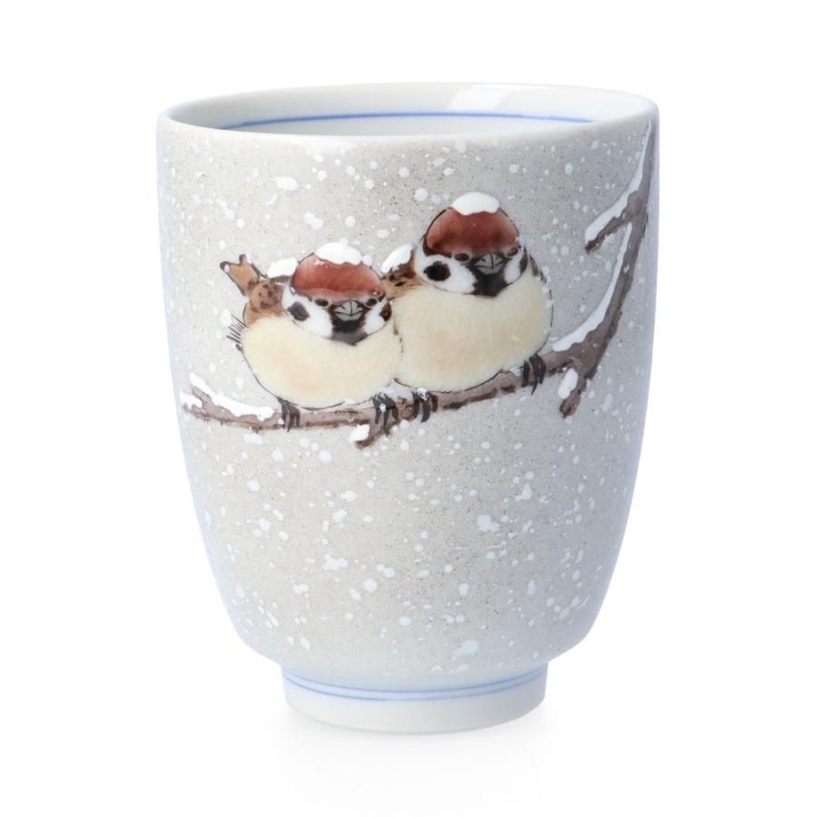 九谷焼 湯呑 雪二雀図 / 中村陶志人 | 茶器 湯呑 すずめ 福良雀 木