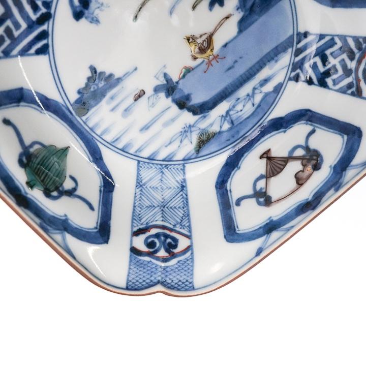 九谷焼 四方皿揃 染色桃花花鳥文 / 山本長左 【宮内庁御用窯】 5枚