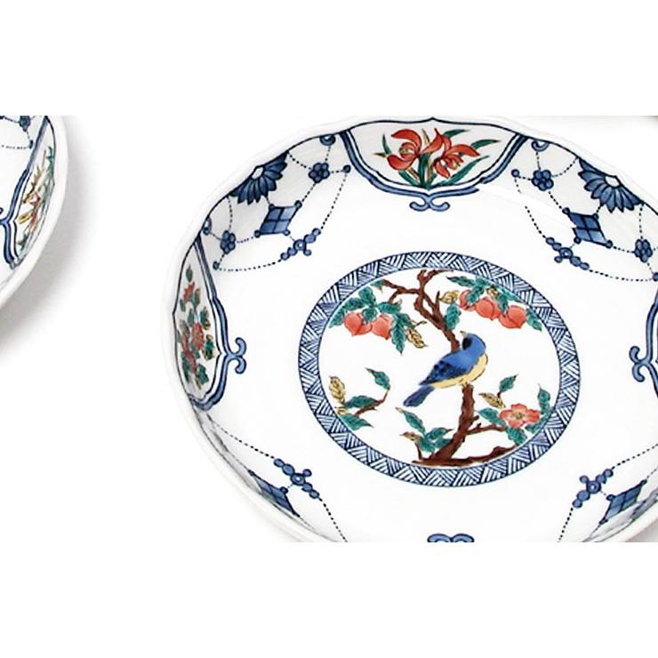 九谷焼 6号皿揃 染付瓔珞紋花鳥/青郊窯 送料無料 和食器 皿 取り皿