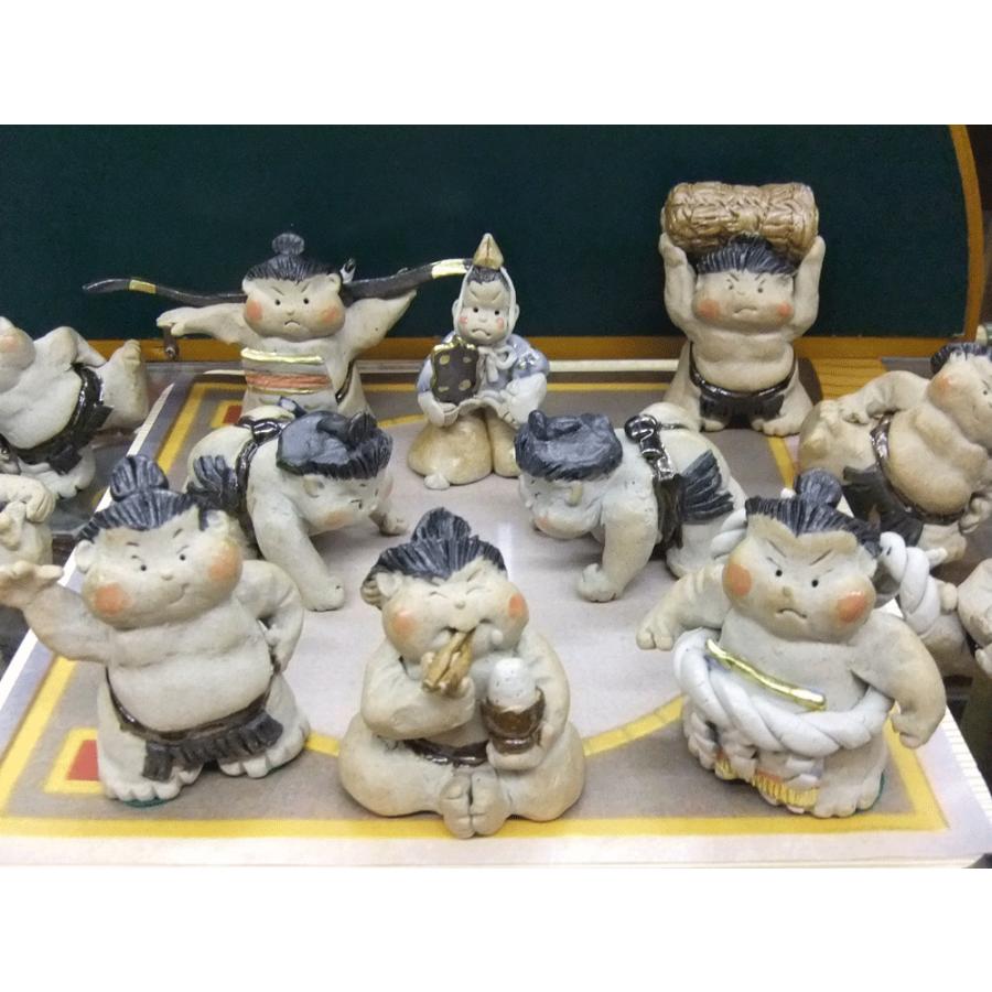 限定 手作りの陶人形 すもう 力士 俵を持ち上げる 縁起 癒し瀬戸焼人形