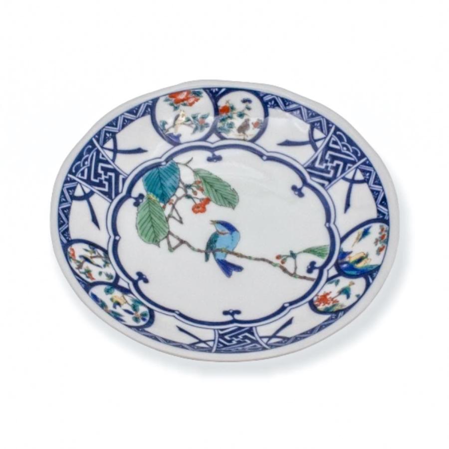 九谷焼 5.8号皿揃 染付丸紋花鳥図 5枚セット 中皿 おしゃれ 和食器