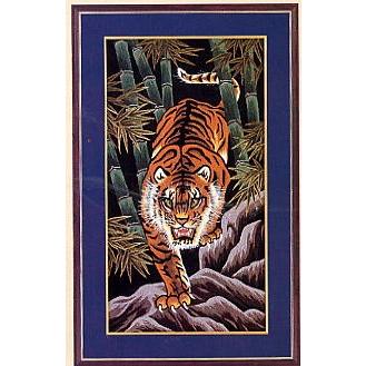 レトロ 糸の絵画 松鳩文化刺繍 虎 寅 トラ 竹林 絵画 芸術 美術 アート