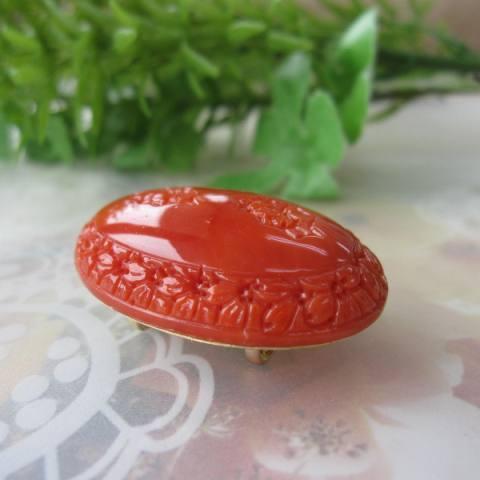 日本・高知産赤珊瑚の桜の彫り 帯留め兼ブローチ/K18 /帯/着物/和装