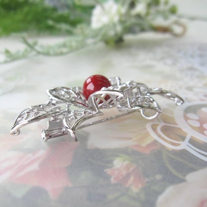 日本 高知産血赤珊瑚 ブローチ ペンダント兼用 8.8ミリ 花モチーフ