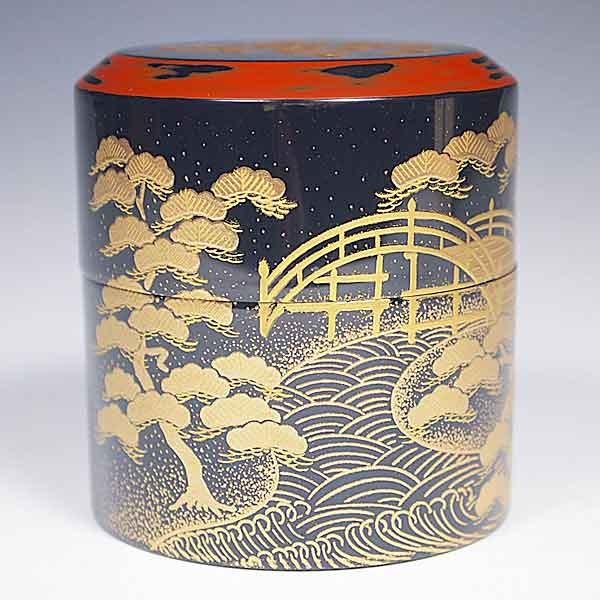 茶道具/薄茶器） 送料無料 山中塗 住吉蒔絵 根来面中次 和田寿峰作 桐