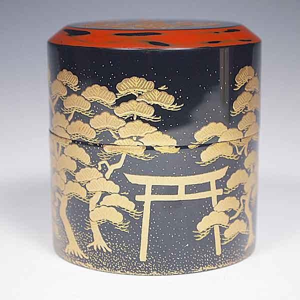 茶道具/薄茶器） 送料無料 山中塗 住吉蒔絵 根来面中次 和田寿峰作 桐