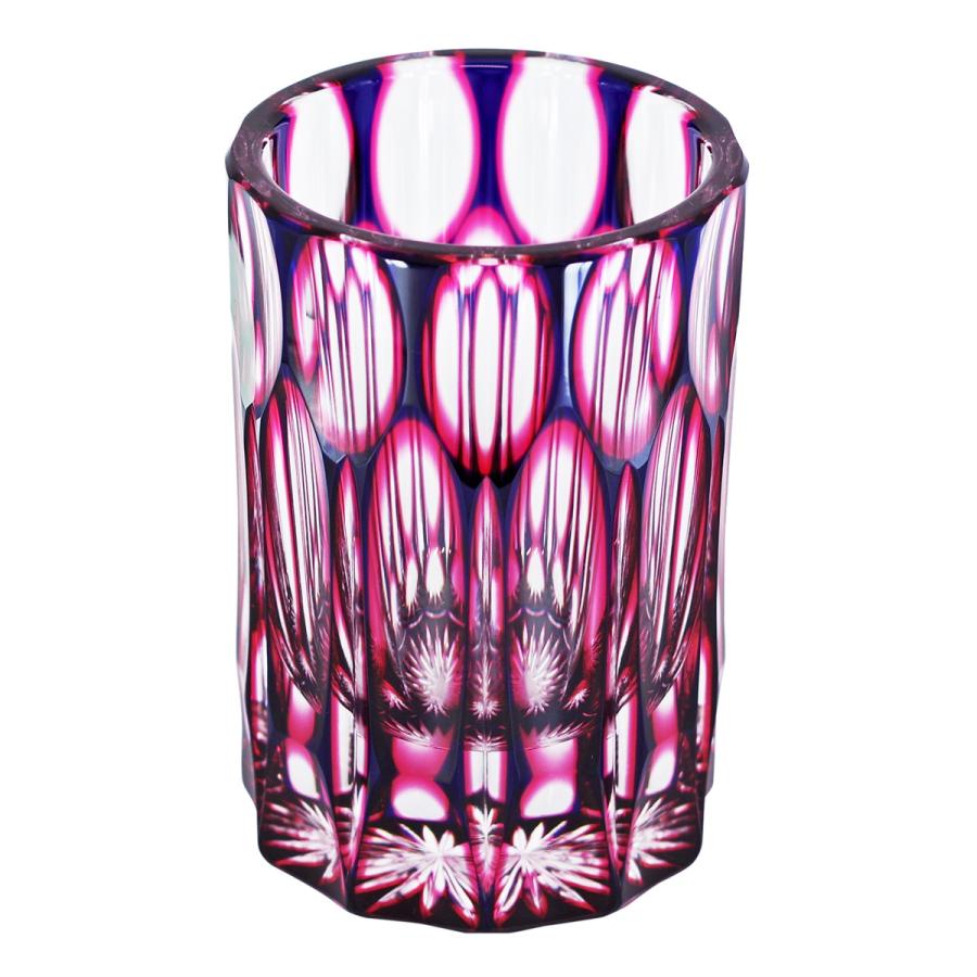 色被せ切子 クリスタル製 浅鉢/向付切琥珀色に緑色被せ 色被せ切子