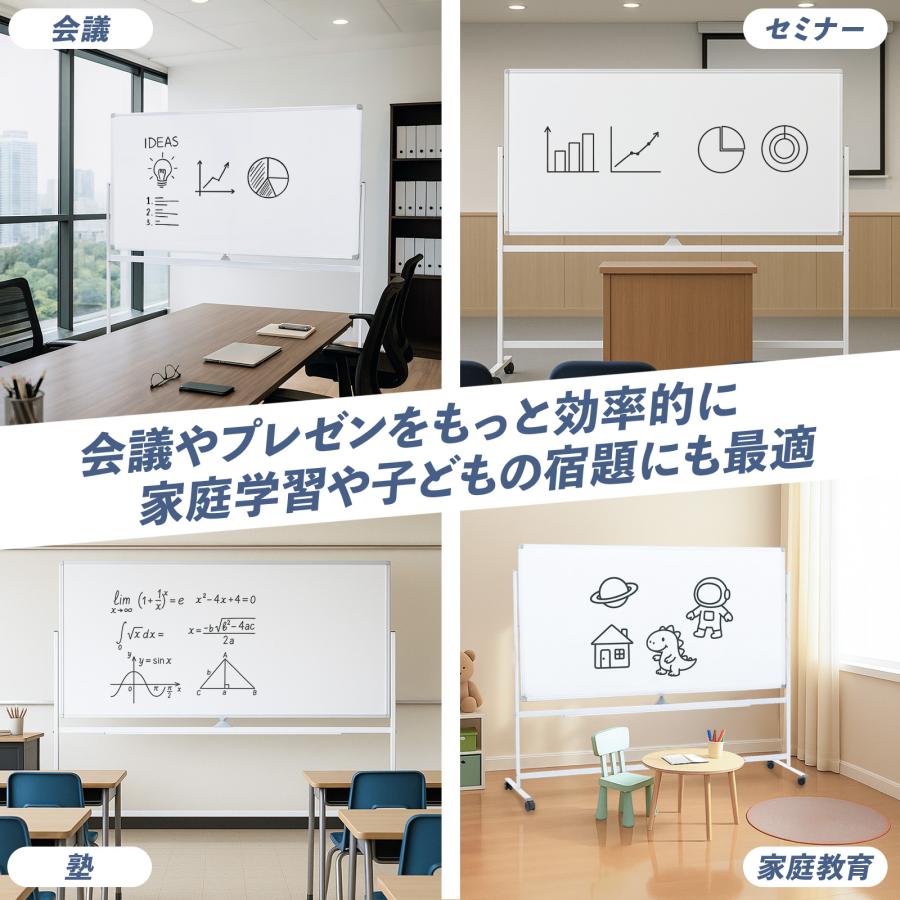 SKK ホワイトボード 1800×900 脚付き 両面 回転式 スチール キャスター