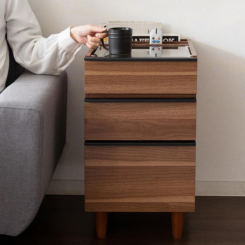 サイドテーブル 1台単品 ナイトテーブル ブラウン色 全2色 ガラス