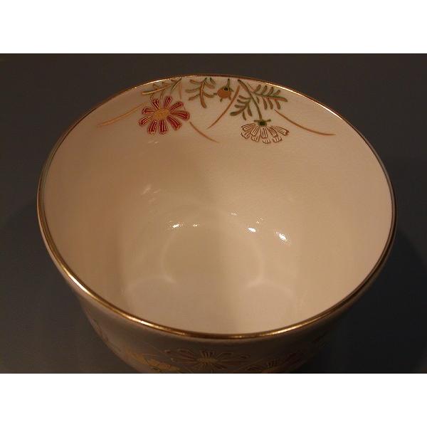 茶道具 抹茶茶碗 色絵 秋桜（コスモス）画、京都 相模竜泉作、桐共箱