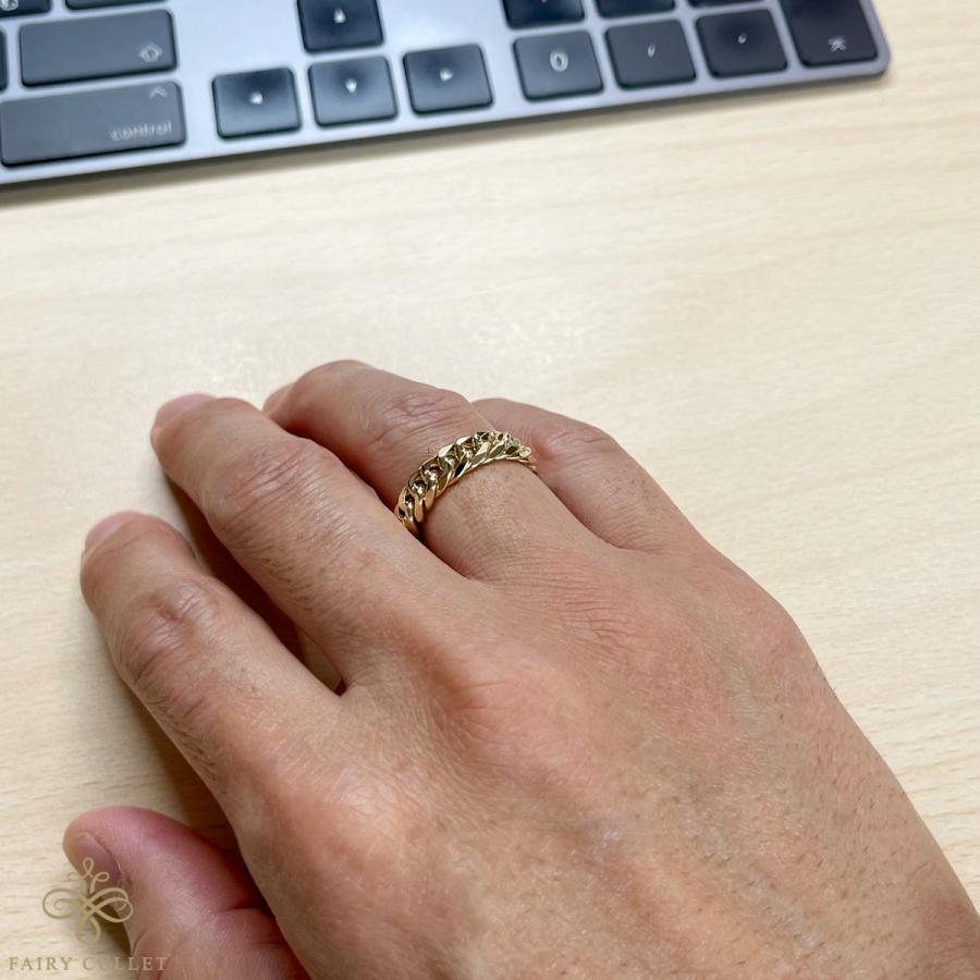 18金リング K18 6面W喜平リング 太め 日本製 (16号、内径18mm、外径