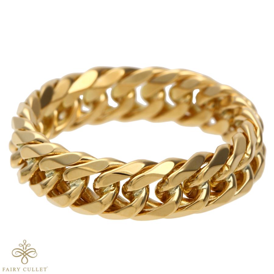 18金リング K18 6面W喜平リング 太め 日本製 (16号、内径18mm、外径