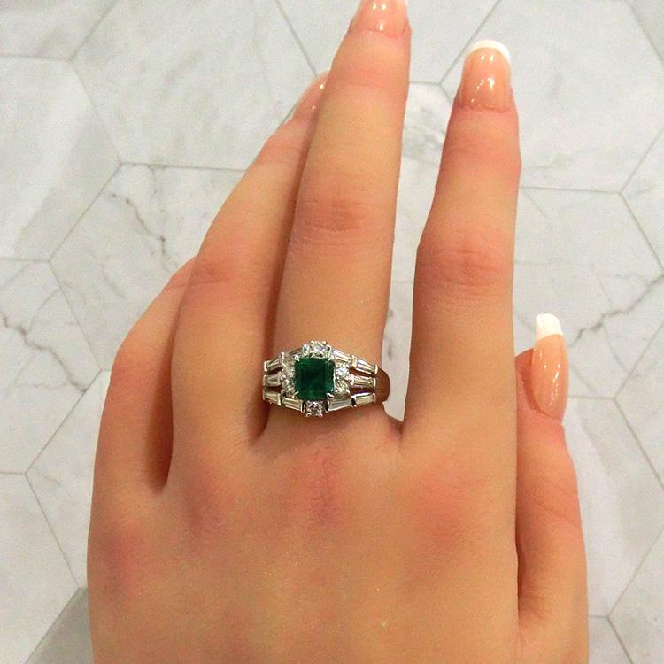 天然 エメラルド ダイヤモンド Pt900 プラチナリング 宝石鑑別書付