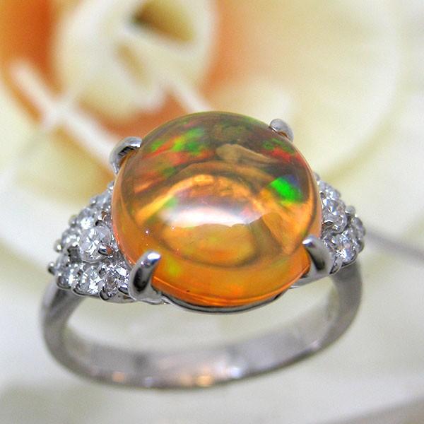 メキシコ オパール リング プラチナ ダイヤモンド 指輪 PT900 鑑定書