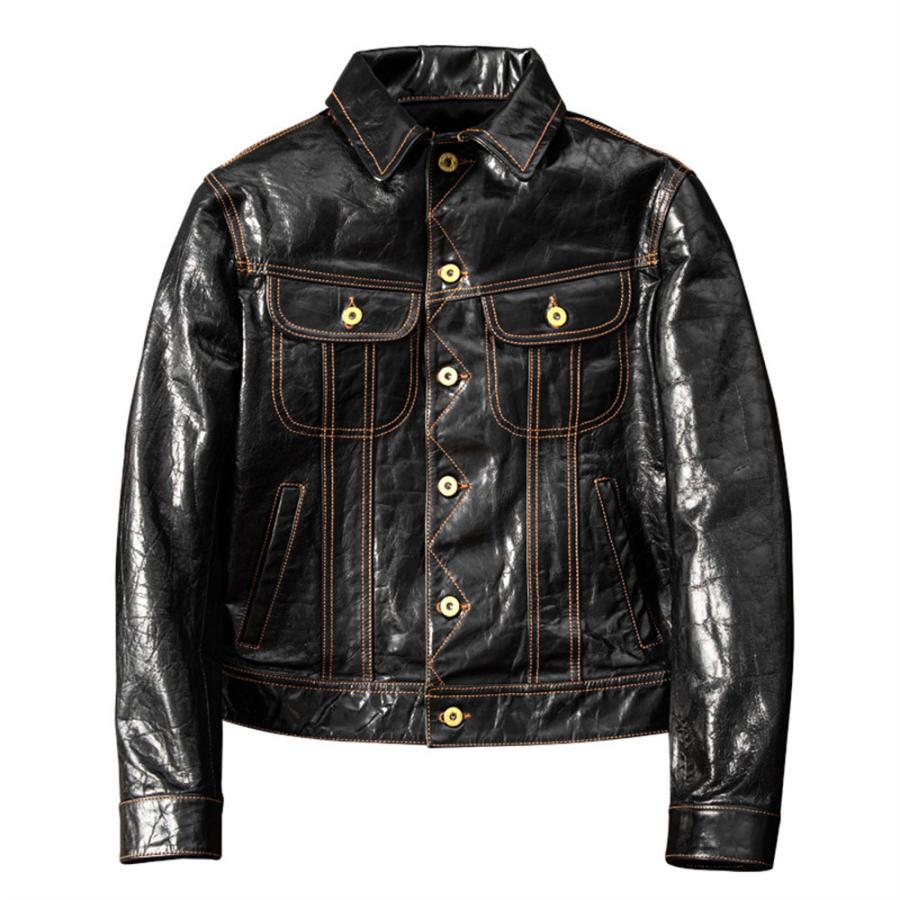 本革ジャケット 革ジャン 羊革 デニム風 メンズ 革ジャケット