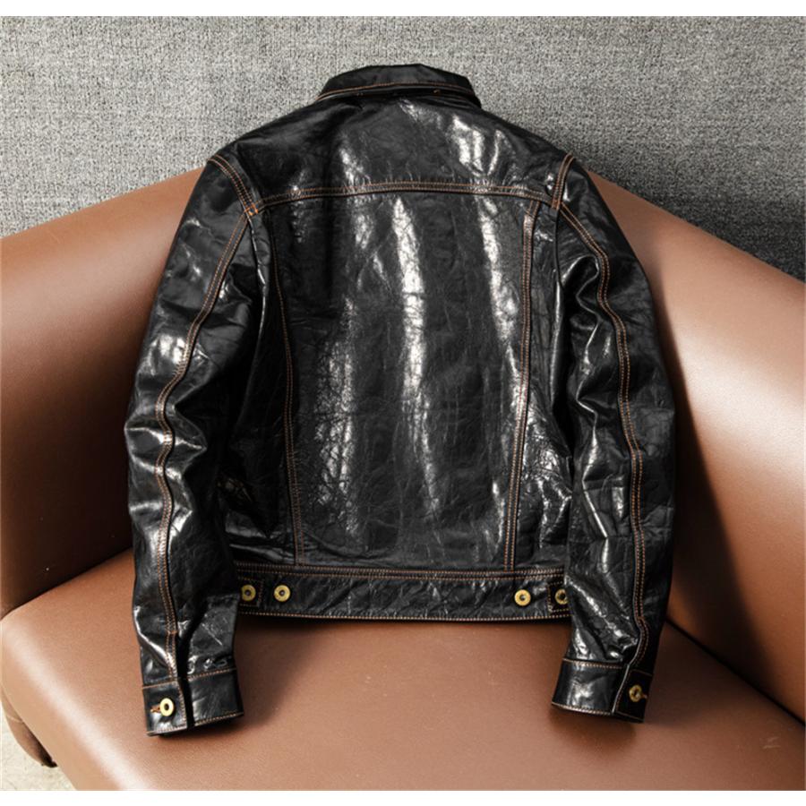 本革ジャケット 革ジャン 羊革 デニム風 メンズ 革ジャケット