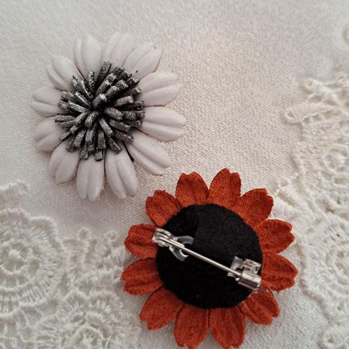 デンマーク◇デイジーフラワーシルバーブローチ◇ブラックエナメル