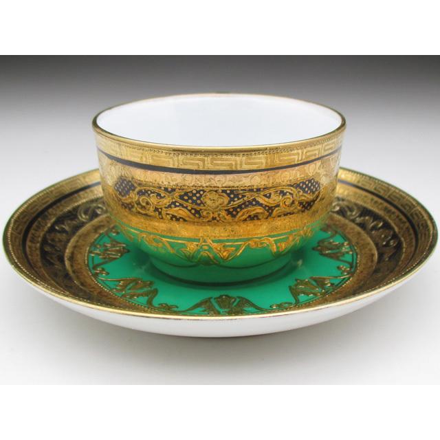 ノリタケ オールドノリタケ グリーン地金盛り カップ＆ソーサー （a