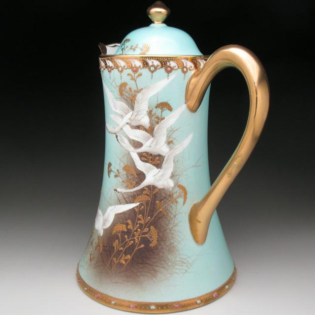 ノリタケ オールドノリタケ 金盛りジュール フライングスワン コーヒー