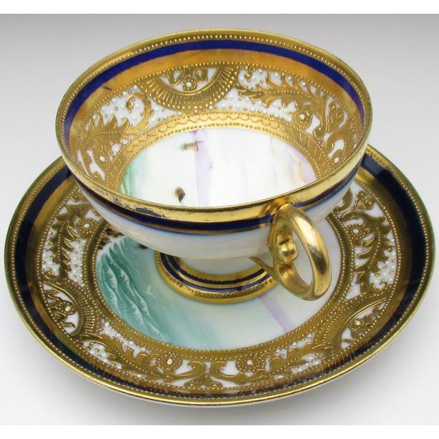 ノリタケ オールドノリタケ 金盛りエナメルジュール海辺風景絵 カップ