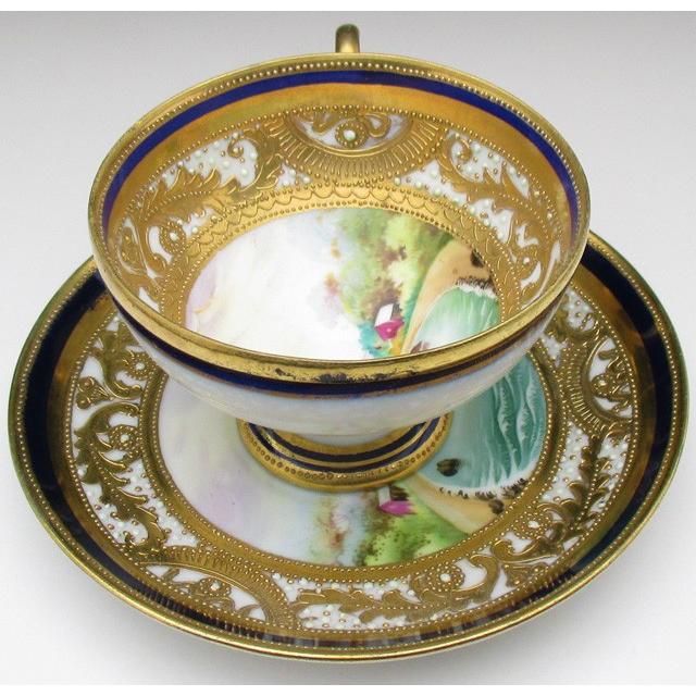 ノリタケ オールドノリタケ 金盛りエナメルジュール海辺風景絵 カップ