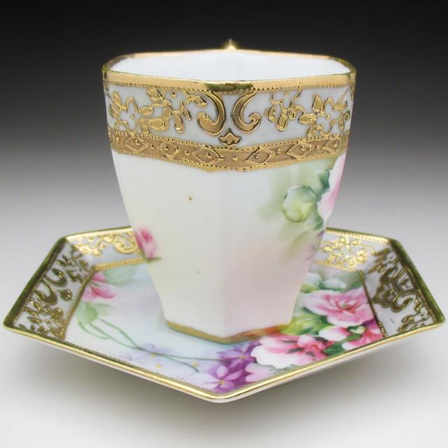 オールドノリタケ 里帰り オクトゴナル 六角 蓋もの3点セット 金盛り