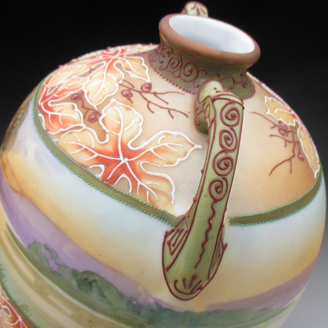 オールドノリタケ エナメル盛り湖畔風景絵 花瓶 20cm 【公式通販】