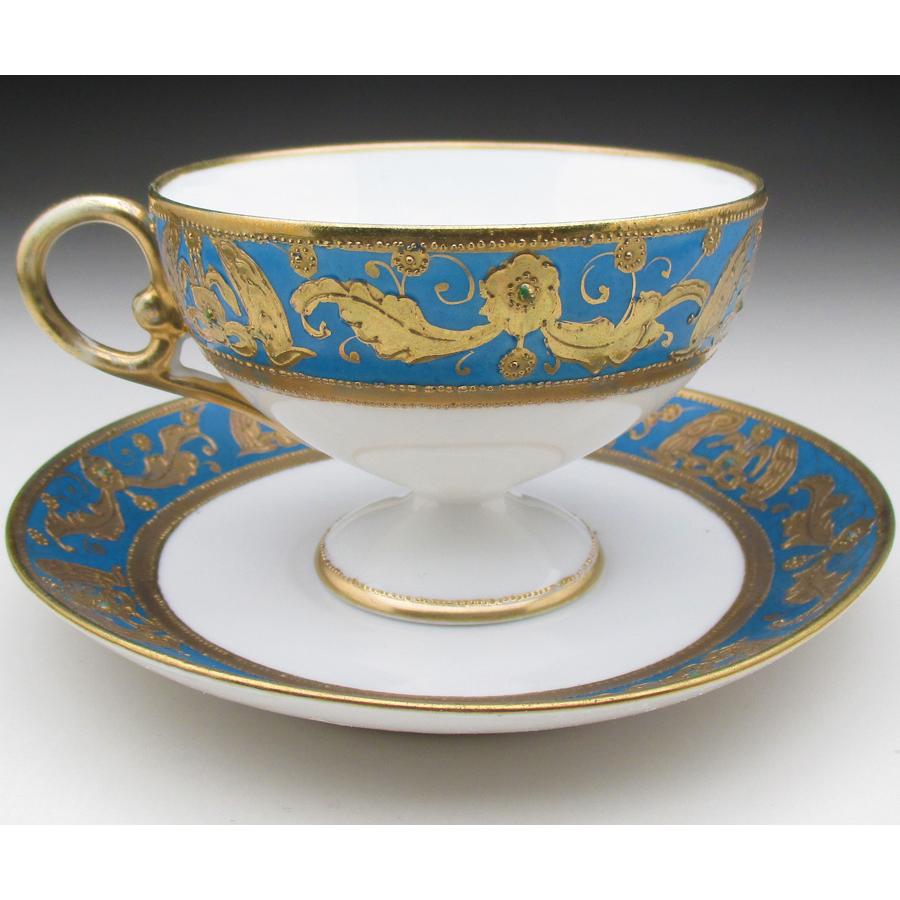 ノリタケ オールドノリタケ ブルー地金盛りジュール花唐草文 カップ