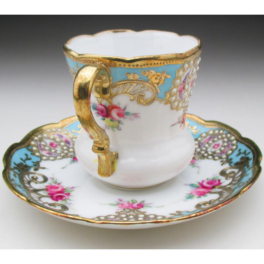 ノリタケ オールドノリタケ 金盛りジュール薔薇絵 カップ＆ソーサー (a