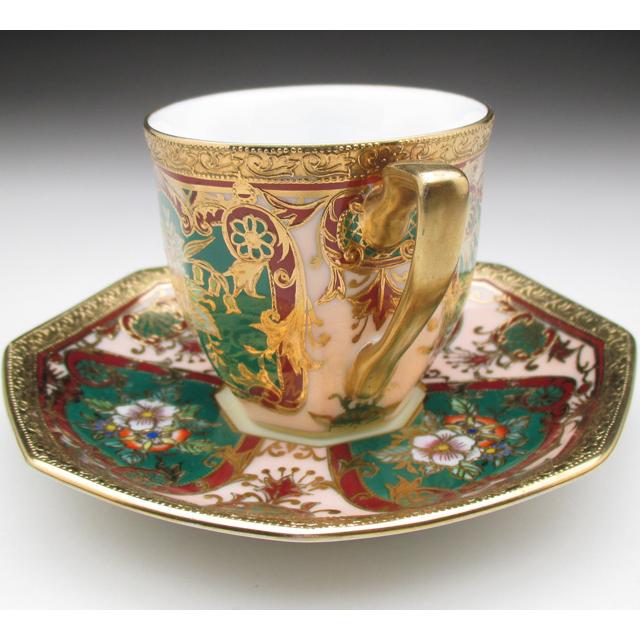 ノリタケ オールドノリタケ 金盛り花束絵 八角カップ＆ソーサー (d