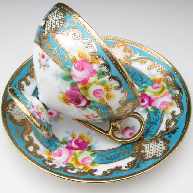 オールドノリタケ銘品!! 金彩藍帯薔薇図紋 キャビネットカップ