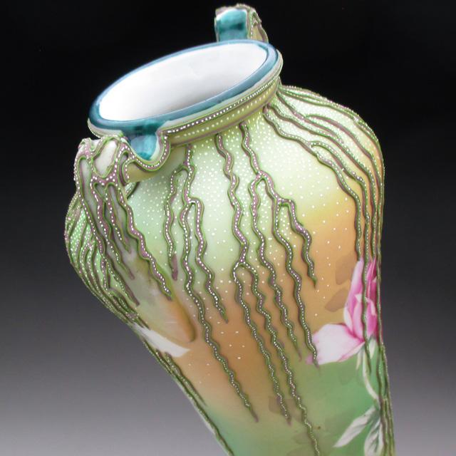 ノリタケ オールドノリタケ 盛り上げ柳 薔薇絵 花瓶 壺 25cm