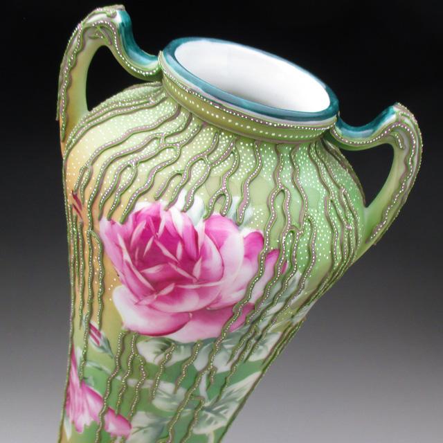 ノリタケ オールドノリタケ 盛り上げ柳 薔薇絵 花瓶 壺 25cm