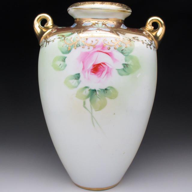 ノリタケ オールドノリタケ 金盛り薔薇絵 花瓶 25cm : アンティーク