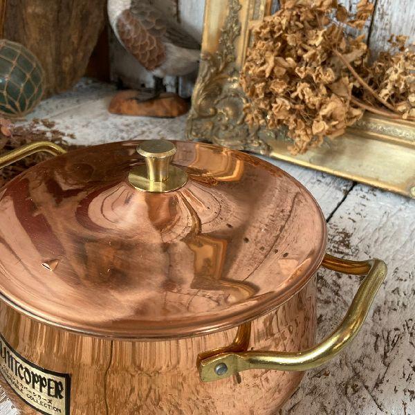 ≫ヴィンテージ デッド 未使用*グリーントカパー*古い 純銅 両手鍋