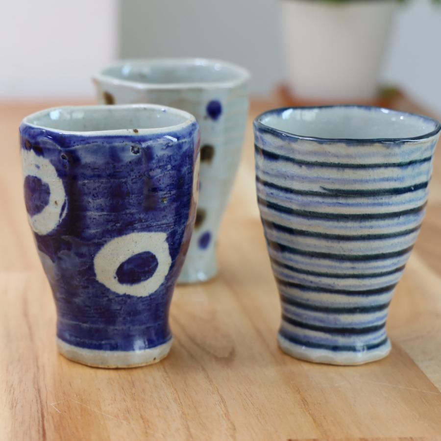 BISQUE 美濃焼 陶器 ビアグラス 藍波 フリーカップ 430ml 父の日 実用