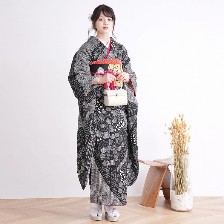 総絞り 振袖 成人式 フルセット 正絹 黒地 総絞り黒振袖成人式フル