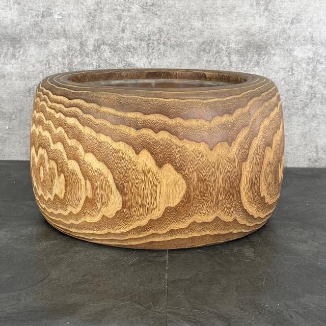 火鉢 木製 【中古】古道具 囲炉裏 和家具 銅落とし 約40×23cm 約4.1kg