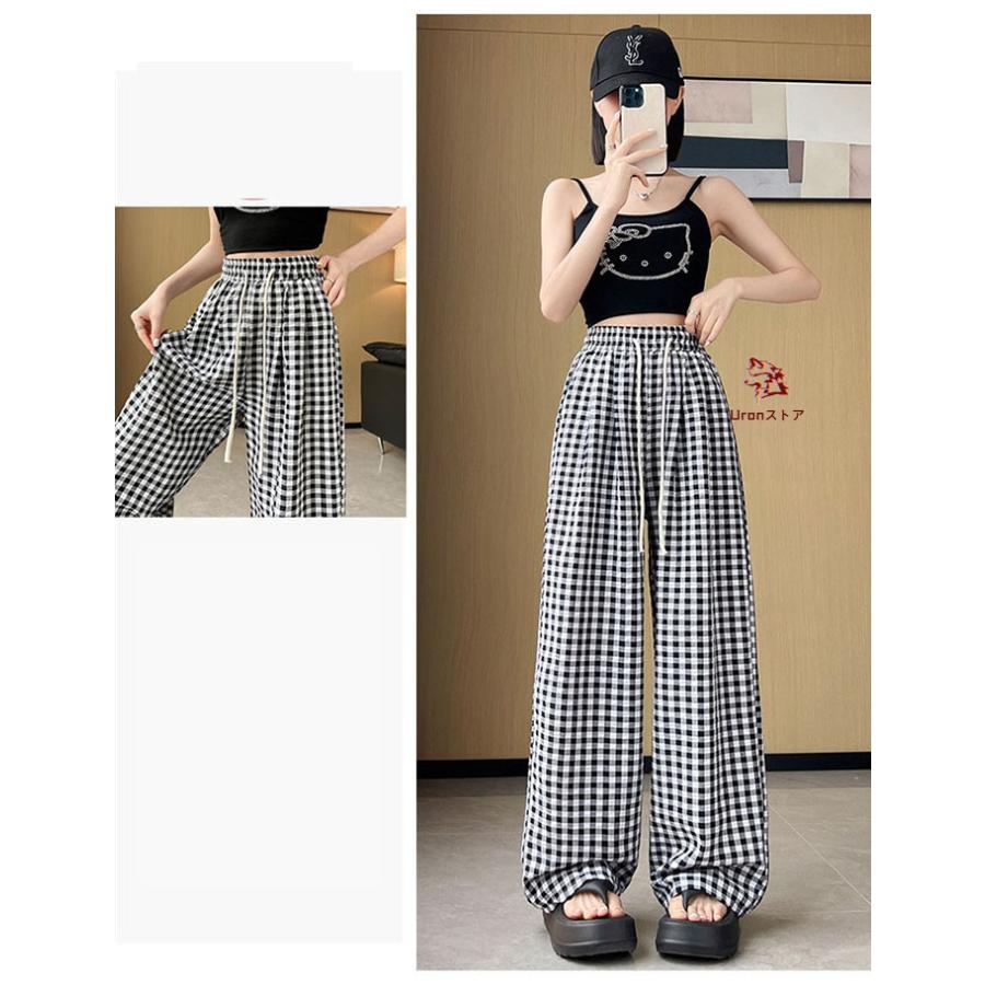 ワイドパンツ レディース ギンガムチェック パンツ 夏 レ イージー