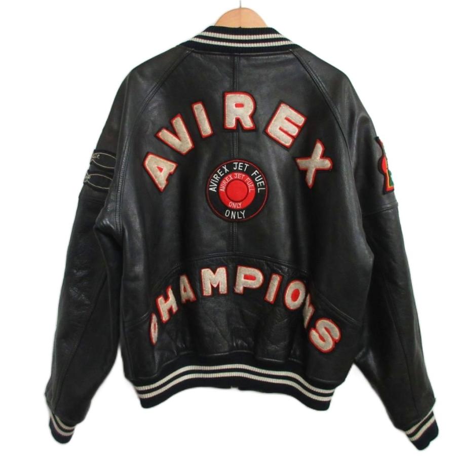AVIREX レザージャケット ワッペン ブラック 黒 S 裏地キルティング