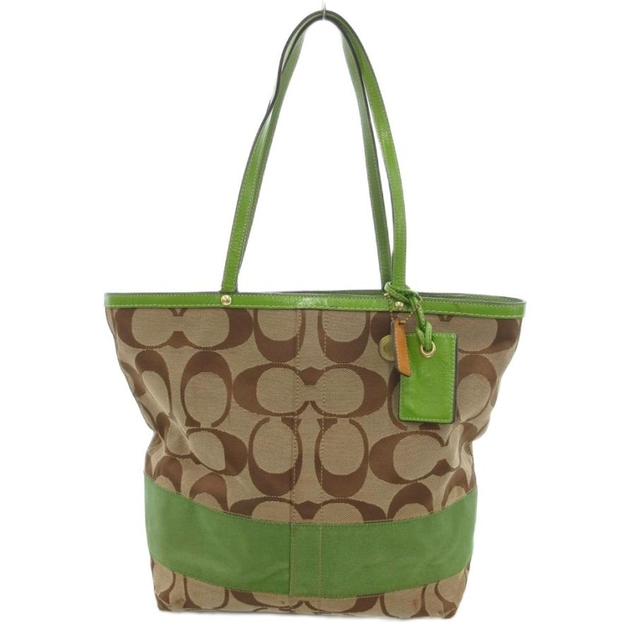 COACH（コーチ） シグネチャー トートバッグ キャンバス ベージュ 緑