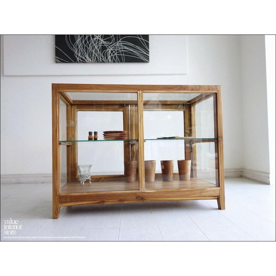10000000】チーク総無垢 ガラスパンケース'80W キャビネット 10000000