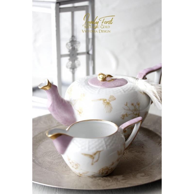 ポーセラーツ 白磁 ティーセット ラウンドトレス (ポット、クリーマー