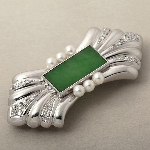 帯留めPtプラチナダイヤモンドパール翡翠（高級品） : 宝寿堂 Yahoo!店