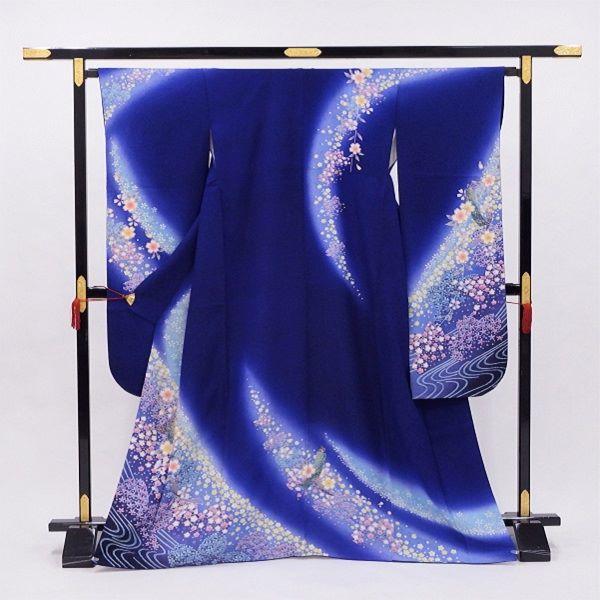中古】正絹 振袖 フルセット 販売6点セット ロイヤルブルー 桜の天の川