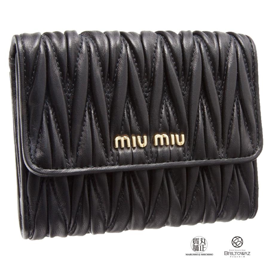 miumiu 財布 黒 ミュウミュウ 三つ折り財布 マテラッセ ミニ財布